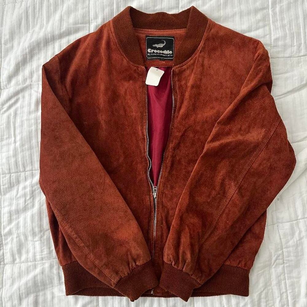 Mens Crocodile Vintage brown suede leather bomber medium